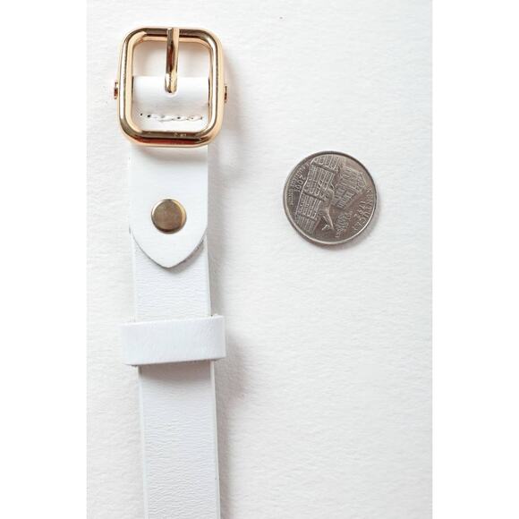 Versatile Skinny Classic Leather Gold Buckle Belt White - Picture 3 of 5